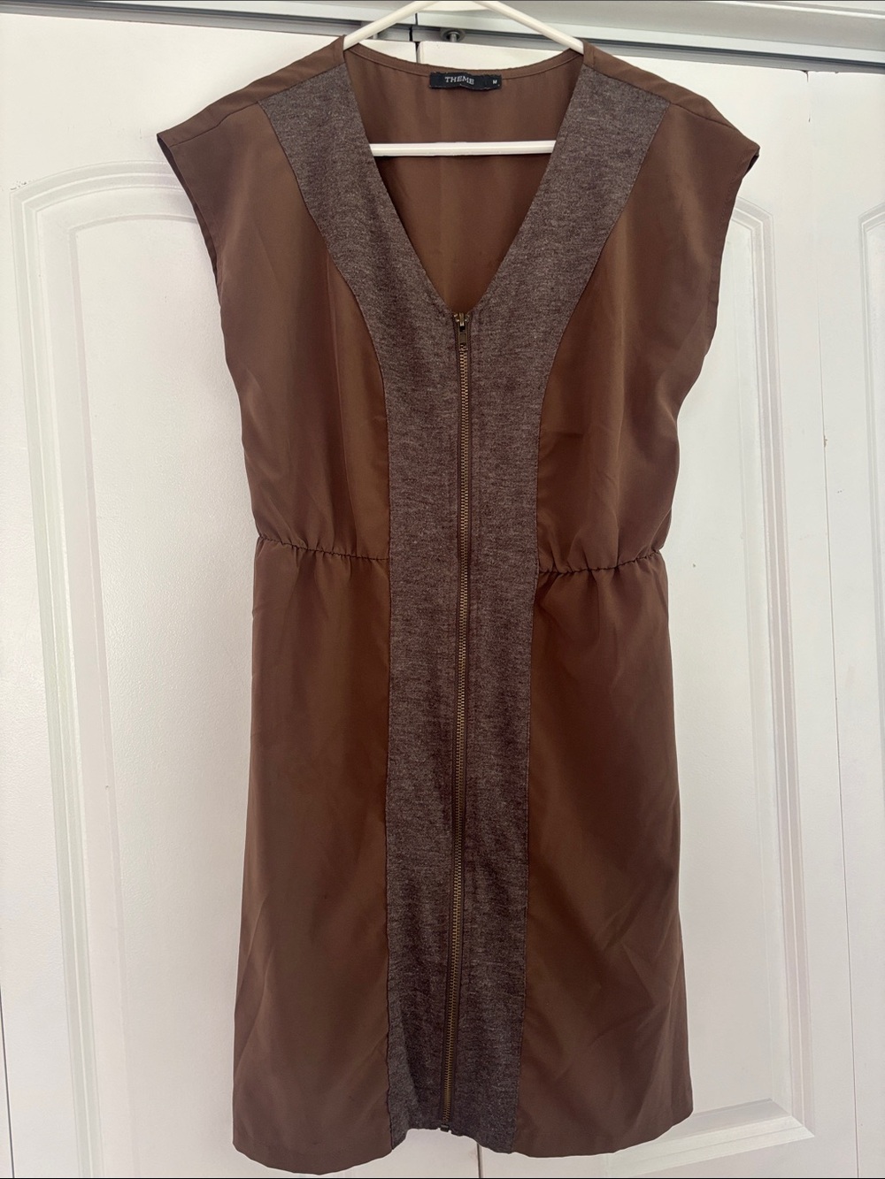 Theme Brown Two-Tone Zip Front Dress